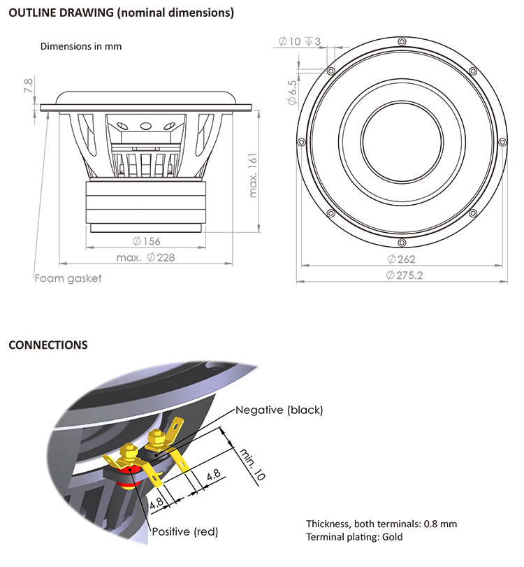 WAVECOR SW275BD01  10.75인치 4ohm 85.5db 8ohm 82.5db (구매대행상품)