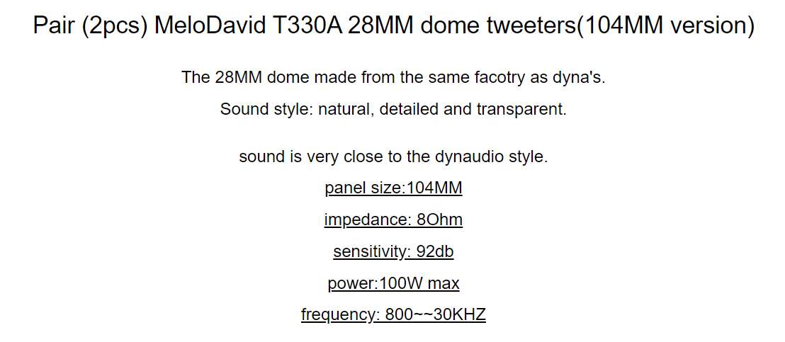 MeloDavid T330A 28mm 돔트위터 (104mm version)