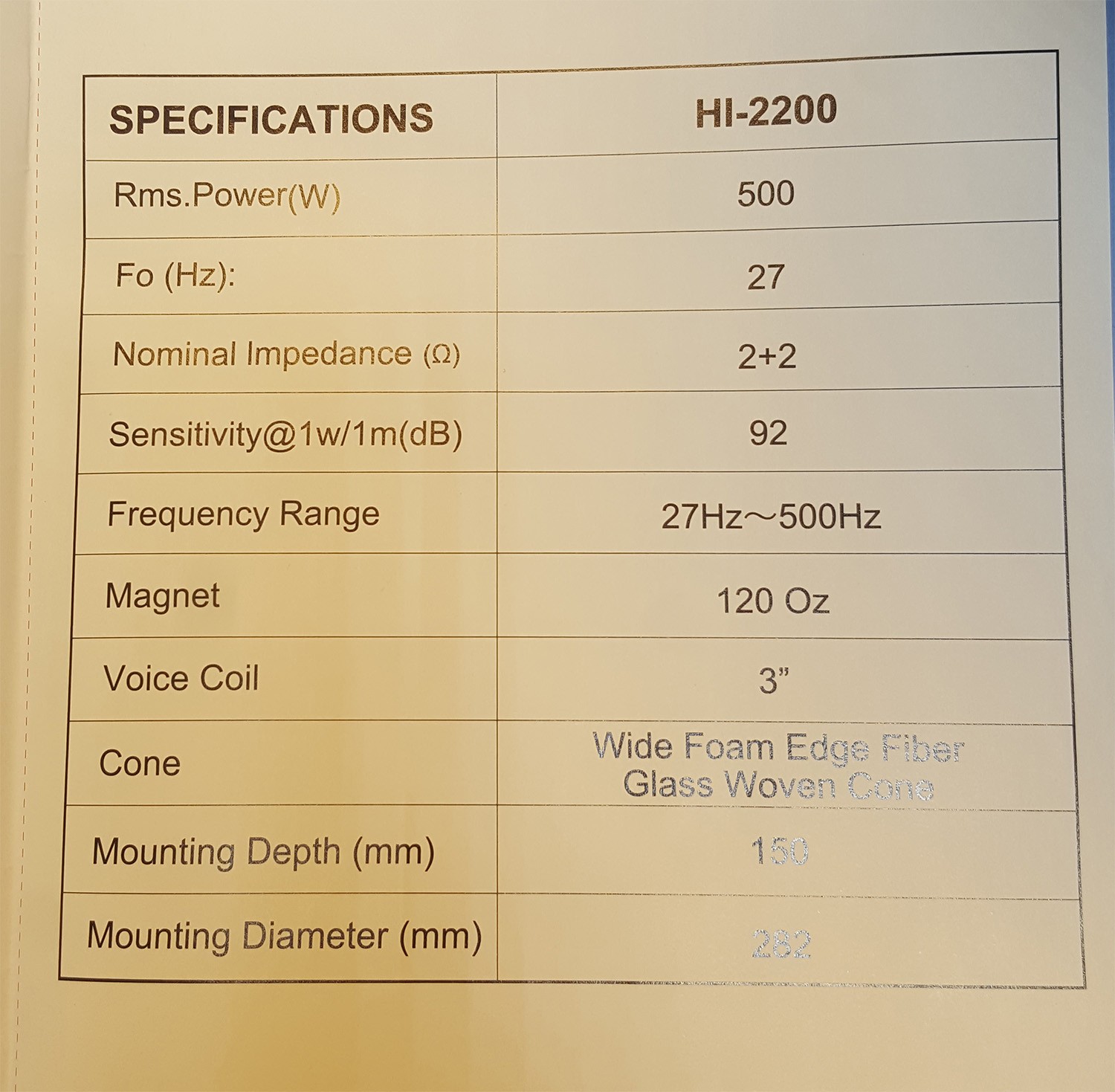 HIFINE H2200 12인치 1000와트급 우퍼 + 3큐빅 우퍼박스